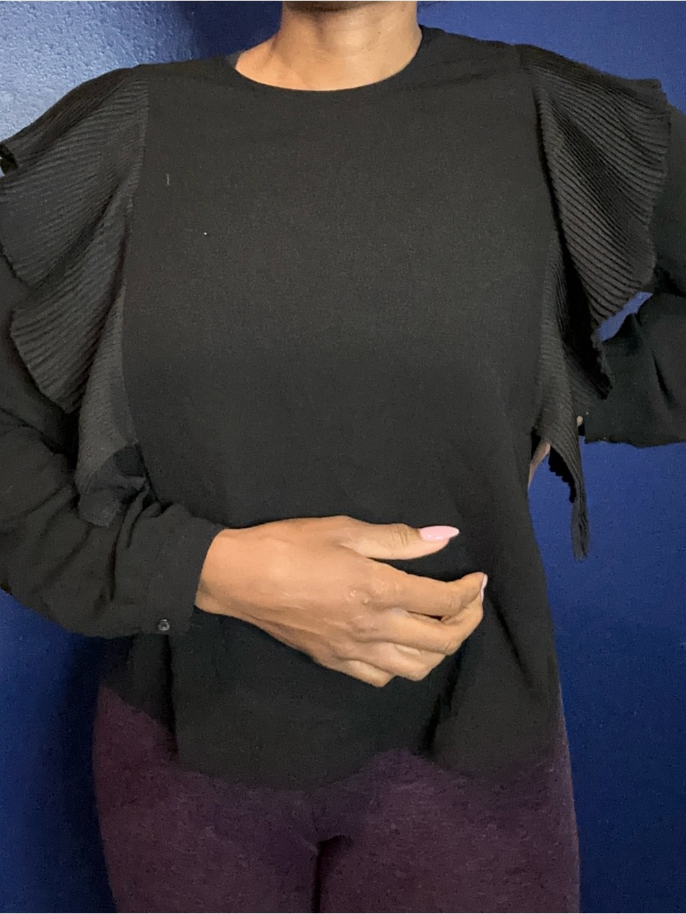 Leith Black Ruffle Sleeve Ruffle Shoulder Blouse